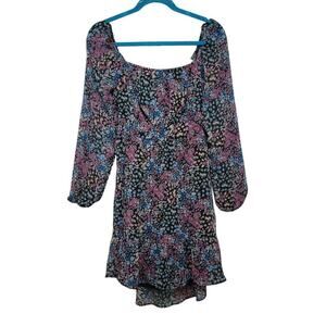 Ditzy Floral Tie Back Ruffle Dress Rewind Medium Blue Purple Peasant